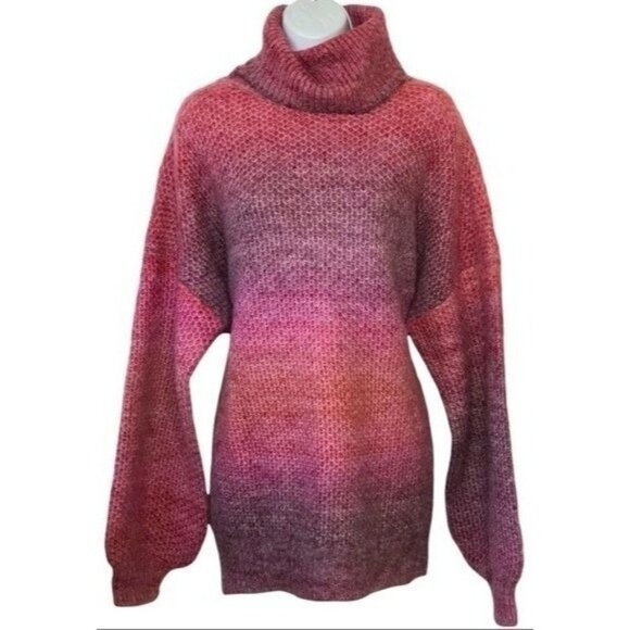 NEW ENTRO Ombre Turtleneck Sweater Sunset Stripe Drop Shoulders Pink Women's L - Picture 3 of 10